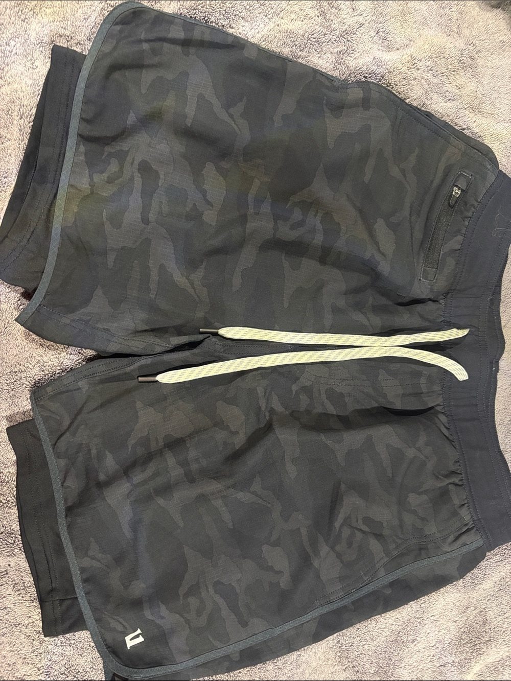 Vuori Black Camo Athletic Shorts with Light Drawstring